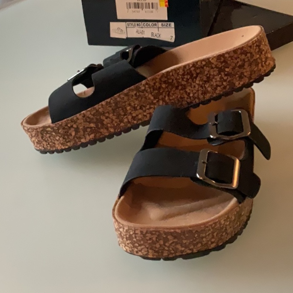 Black and cork sandals